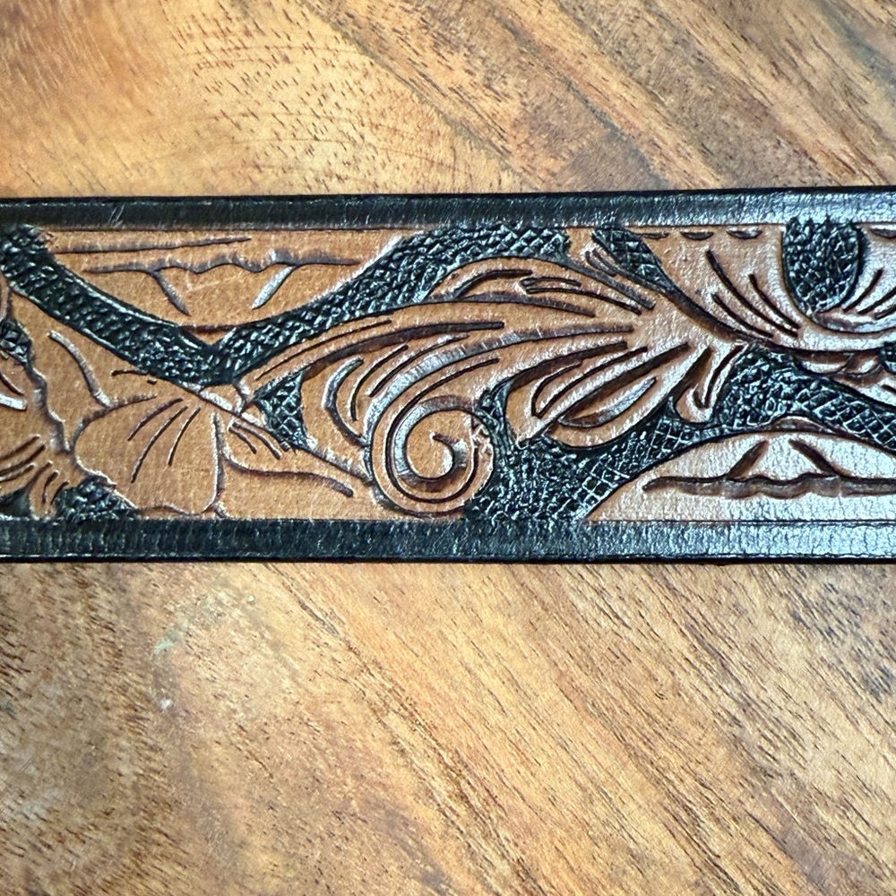 Source Unknown Black and Brown Embossed Belt - image 4